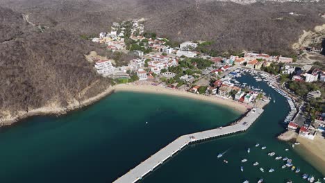 Aerial-view-Santa-Cruz-Bay,-Huatulco-Oaxaca-Mexico