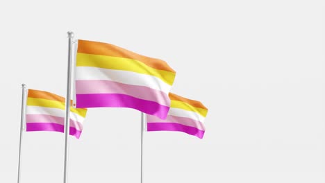 Lesbian-flags-fluttering-on-white-background,-3D-render