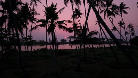 Wolkiger-Sonnenuntergang-An-Einem-Strand-Mit-Kokosnussbäumen