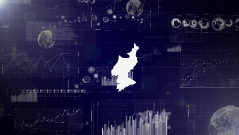 Antecedentes-Corporativos-Del-País-De-Corea-Del-Norte-Con-Elementos-Abstractos-De-Gráficos-De-Análisis-De-Datos-Que-Muestran-Videos-Tecnológicos-De-Análisis-De-Datos-Con-Globo-Terráqueo,-Crecimiento,-Gráficos-Y-Datos-Estadísticos-Del-País-De-Corea-Del-Norte