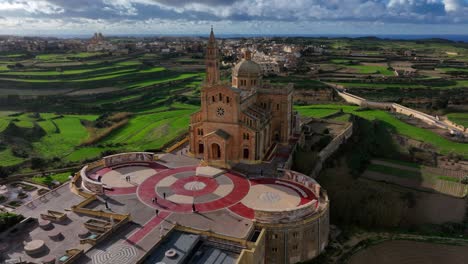 Drone-view-of-Basilica-of-the-National-Shrine-of-The-Blessed-Virgin-Ta'-Pinu-on-a-sunny-day