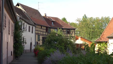 Preciosa-Calle-Vacía-Del-Pueblo-De-Bergheim-En-Una-Tarde-Soleada.