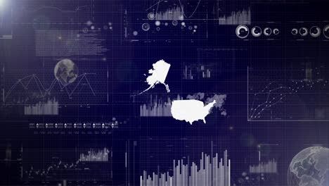 United-States-of-America-Country-Corporate-Video,-Abstract-Elements-Of-Data-analysis-charts-I-Showcasing-Data-analysis-technological-Video,-Maps,Growth,Graphs,Statistic-Data-of-USA-with-Alaska-Country