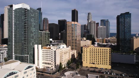 Downtown-Los-Angeles-USA-Skyscrapers-and-Towers,-Drone-Shot-on-Sunny-Day