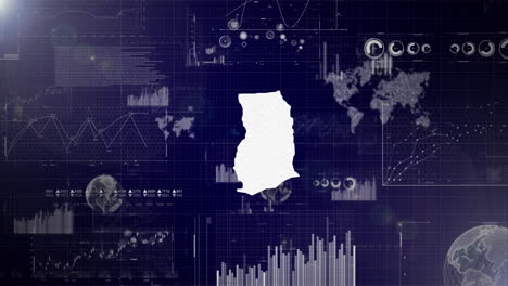 Unternehmenshintergrund-Des-Landes-Ghana-Mit-Abstrakten-Elementen-Von-Datenanalysediagrammen.-Ich-Zeige-Ein-Technologisches-Video-Zur-Datenanalyse-Mit-Globus,-Wachstum,-Grafiken-Und-Statistischen-Daten-Des-Landes-Ghana