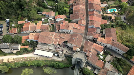 A-Birds-Eye-View-Upward-Reveal-of-a-Small-Medieval-French-Town