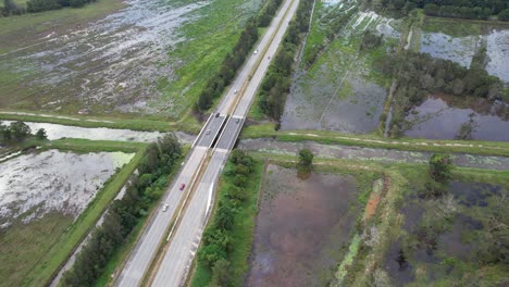 Autopista-Del-Pacífico-A-Través-De-Humedales-A-Través-De-Clothiers-Creek-En-Tanglewood,-Nueva-Gales-Del-Sur,-Australia