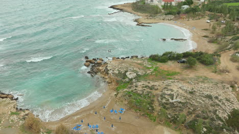 Aerial-View-Of-Rocky-Beach-Coastline-In-Cyprus