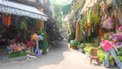 City-center-business,-retail-shop-selling-beautiful-flowers-and-plants
