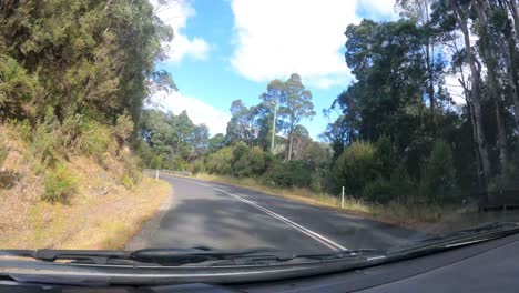 Hyperlapse-POV-during-trip-in-car-snowing-natural-landscape-of-Tasmania