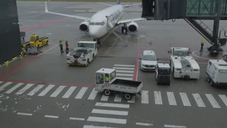 Ryanair-Airlines-airplane-prepares-at-the-Lech-Wałęsa-Airport-in-Gdańsk,-Poland-to-take-off