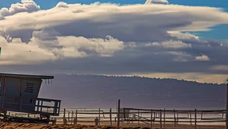 Time-lapse-Manhattan-Beach-sandy-shore-people-clouds-moving-California-USA