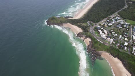 Norries-Headland-At-Cabarita-In-New-South-Wales,-Australia---Aerial-Drone-Shot