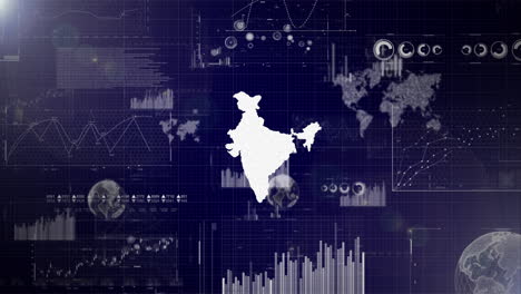 Unternehmenshintergrund-Des-Landes-Indien-Mit-Abstrakten-Elementen-Von-Datenanalysediagrammen.-Ich-Zeige-Ein-Technologisches-Video-Zur-Datenanalyse-Mit-Globus,-Wachstum,-Grafiken-Und-Statistischen-Daten-Des-Landes-Indien.