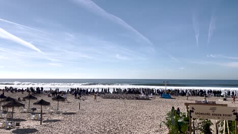 People-Gathering-at-Capitulo-Perfeito-Surf-Contest-on-Carcavelos-Beach-in-Cascais,-Portugal