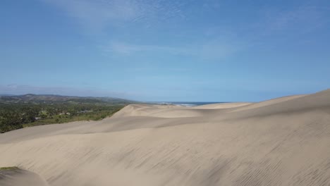 Drone-flyover-extensive-coastal-sand-dunes-in-Fiji