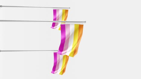 Lesbian-flags-fluttering-on-white-background,-3D-render-in-vertical