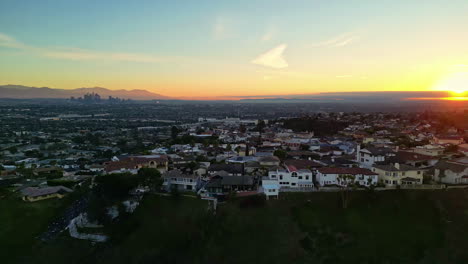 Rich-people-neighbourhood-in-LA-West-in-aerial-view-during-sunrise