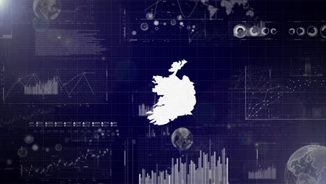 Unternehmenshintergrund-Des-Landes-Irland-Mit-Abstrakten-Elementen-Von-Datenanalysediagrammen.-Ich-Zeige-Ein-Technologisches-Video-Zur-Datenanalyse-Mit-Globus,-Wachstum,-Grafiken-Und-Statistischen-Daten-Des-Landes-Irland.