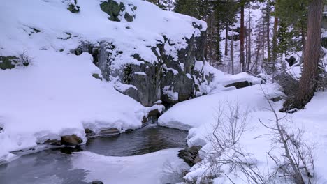 Aerial-view-above-Eagle-Falls,-Desolation-Wilderness,-Lake-Tahoe,-California