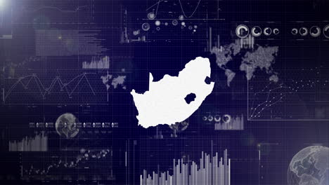 Antecedentes-Corporativos-Del-País-De-Sudáfrica-Con-Elementos-Abstractos-De-Gráficos-De-Análisis-De-Datos-Que-Muestran-Videos-Tecnológicos-De-Análisis-De-Datos-Con-Globo-Terráqueo,-Crecimiento,-Gráficos-Y-Datos-Estadísticos-Del-País-De-Sudáfrica