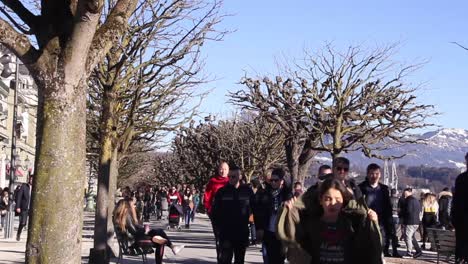 Gente-Caminando-A-Orillas-Del-Lago-De-Lucerna