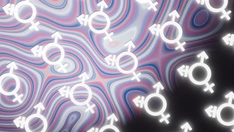 Transgender-Symbol-Schwebt-über-Farbenfrohem,-Welligem,-Psychedelischem-Hintergrund