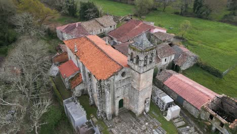 Aerial-of-Santa-Maria-de-Codosedo-Church,-ourense,-galicia,-spain