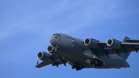 A-Massive-C17-Cargo-Airplane-in-Full-Landing-Configuration-Front-View