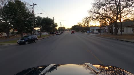 Hyperlapse-from-car-at-sunset,-Fredericksburg,-Texas,-USA,-POV-wide-shot