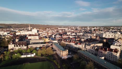 Aerial-view-of-Pau,-France-in-morning-sunlight