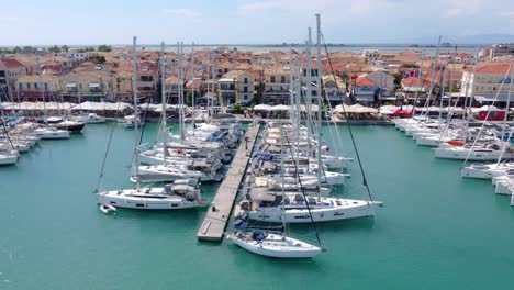 Drone-view-of-boats-in-Lefkada-port