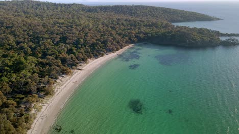 Coastal-Forest-Landscape-And-Sandy-Beach-In-Freycinet-Peninsula,-Tasmania,-Australia