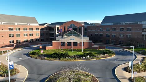 Aerial-approaching-shot-of-Physical-Therapy-at-Lancaster-General-Health-Suburban-in-Lancaster,-USA