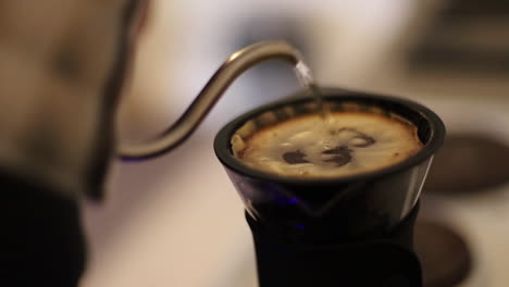 Close-up-shot-of-at-home-coffee-making,-brewing-filter-coffee-at-home