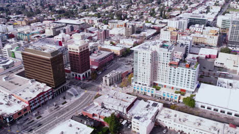 Berkeley,-California-USA,-Aerial-View-of-Downtown-Buildings-and-Streets,-Drone-Shot