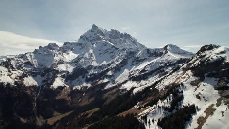 Dent-de-Valerette,-majestic-mountain-peak-in-the-Alps-near-Monthey,-Switzerland,-4K