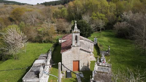 San-Bartolomeu-de-Bresmaus-Church-in-Nature,-Spain---aerial