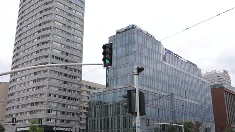 A-daytime-view-of-Centrum-Marszałkowska,-a-building-in-Śródmieście-Północne,-Warsaw,-Poland,-embodies-the-modernity-of-European-cities