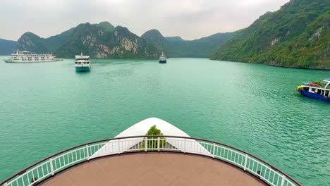 View-from-bow-of-cruise-ship-out-to-the-limestone-karsts-and-islands-of-Ha-Long-Bay-and-Lan-Ha-Bay-heritage-area-in-Vietnam