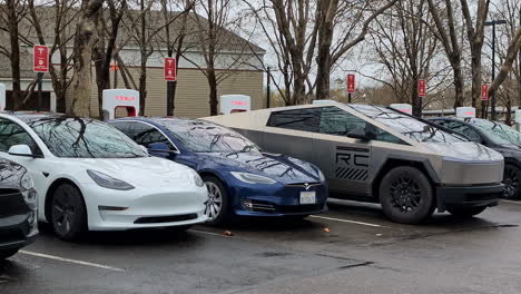 Full-Tesla-charging-station-in-Los-Angeles,-California,-panning-view