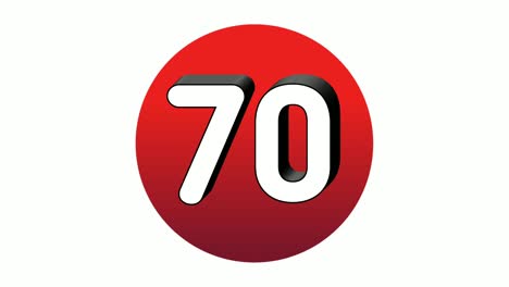 3D-Zeichensymbol-Nummer-70,-Animations-Motion-Grafiksymbol-Auf-Roter-Kugel-Auf-Weißem-Hintergrund,-Cartoon-Videonummer-Für-Videoelemente