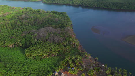 Aerial-establishing-shot-of-the-dense-rainforest-on-Canas-Island-in-summer