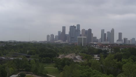 Drone-view-of-Houston,-Texas-downtown-area-and-surrounding-area