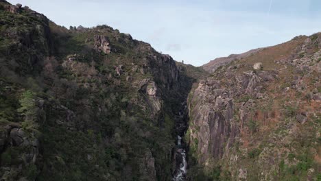 Fly-Above-Beautiful-Nature-Landscape-from-Faião-Gerês-Portugal