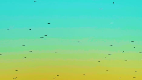 Flock-of-Migratory-Birds-Flying-in-Twilight-Vivid-Colorful-Sky