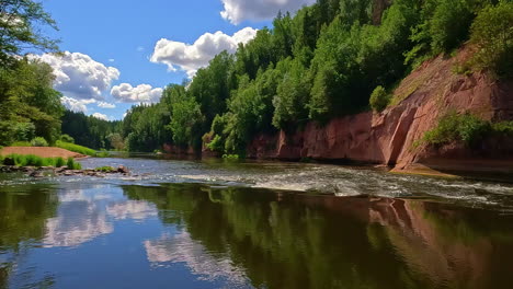 Gauja-River-in-Gauja-National-Park-in-Vidzeme,-Latvia---canoe-pint-of-view