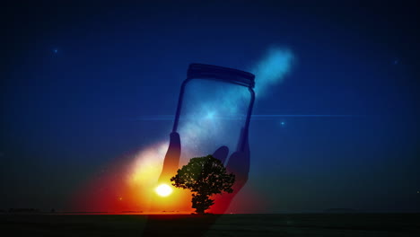 Catching-time-in-a-bottle---concept:-time-capsule-with-a-moon-time-lapse-and-hand-catching-it-in-a-jar