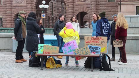 Fridays-for-Future-climate-protesters-on-school-strike-by-Swedish-parliament-in-Stockholm,-Sweden