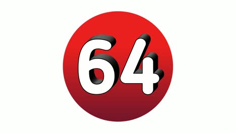 3D-Number-64-sixty-four-sign-symbol-animation-motion-graphics-icon-on-red-sphere-on-white-background,cartoon-video-number-for-video-elements